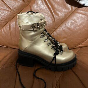 Jeffrey Campbell Czech gold Lace Up Boots-$180 MSRP size 7 new